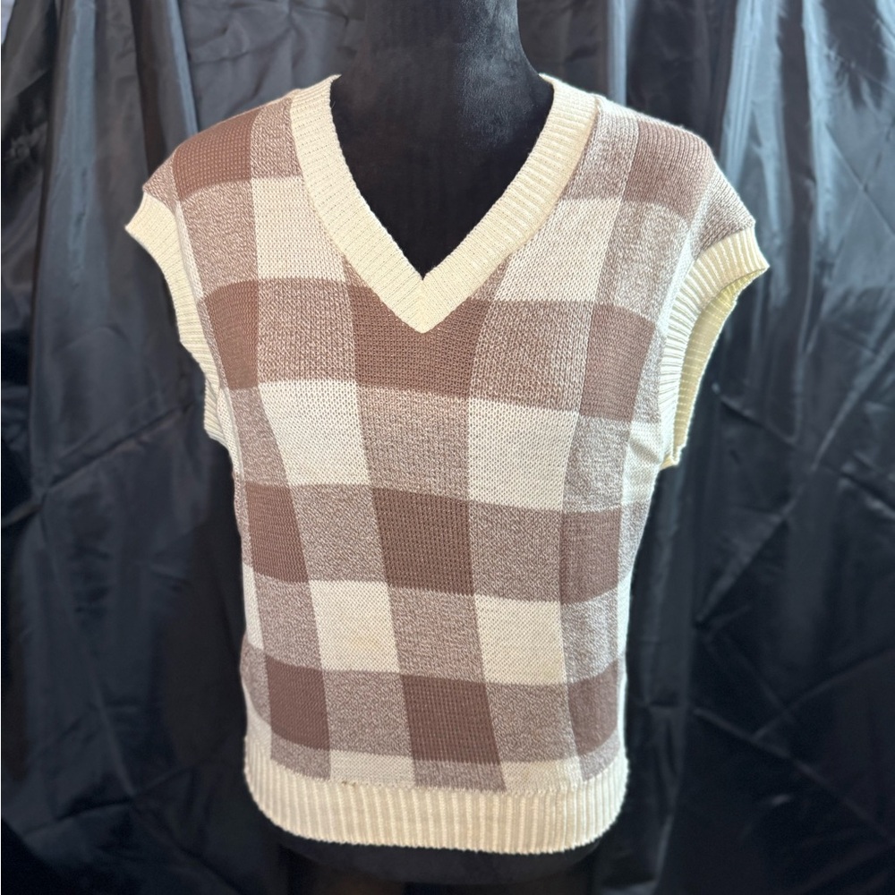 Vintage Aileen Plaid Neutral Sweater Vest